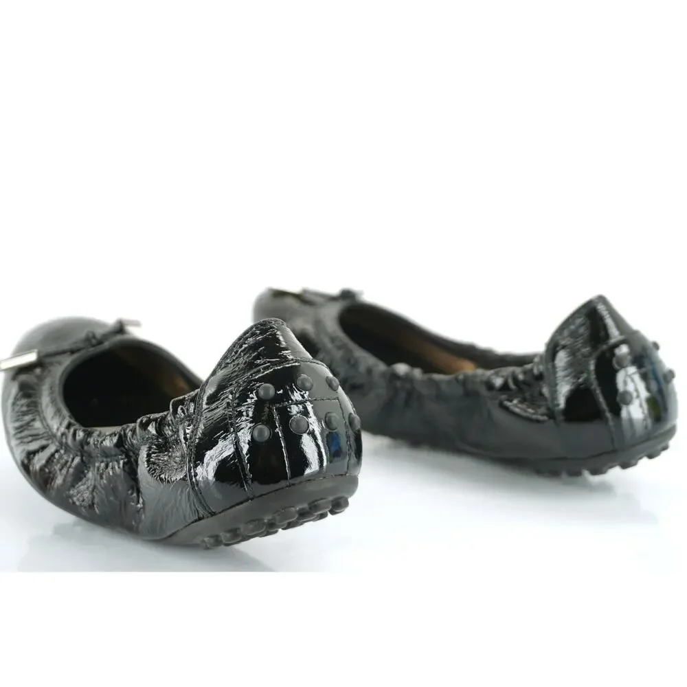 Tod's Dee Laccetto Black Patent Leather Ballet Flats size 35.5 Womens Italy made